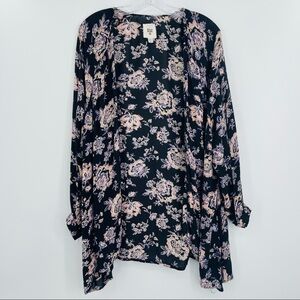 Billabong saltwater shore‎ kimono floral open front black women's size Small
